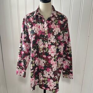 Lands’ End no iron supima floral tunic blouse Size 16